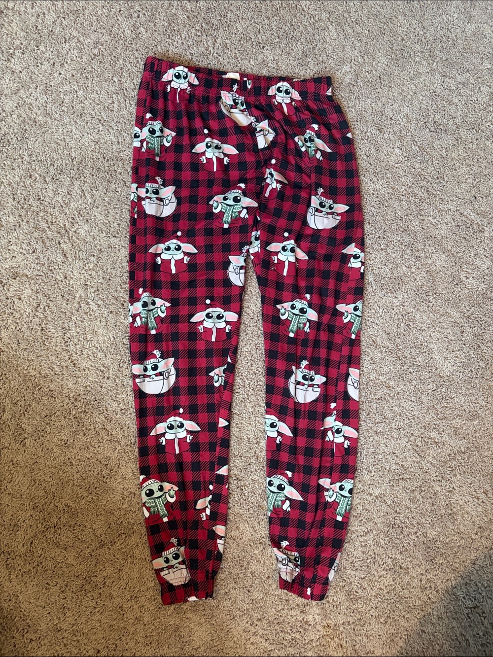 munki munki Red and Black Buffalo Plaid Baby Yoda Pajama Bottoms